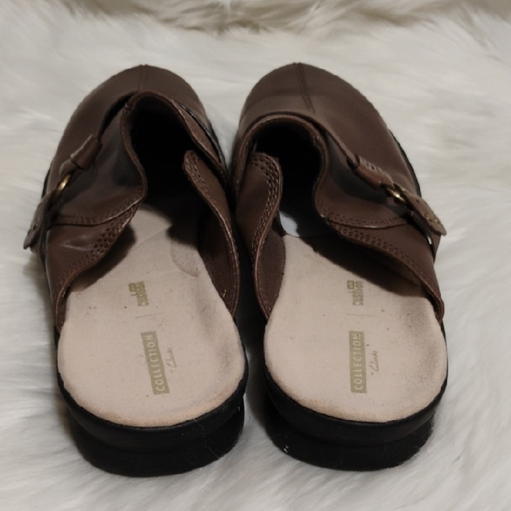 Clarks Dark Brown Leather Slip-Ons Loafers/Mules Sz.10M Worn Once #95 CRATE - Picture 6 of 10